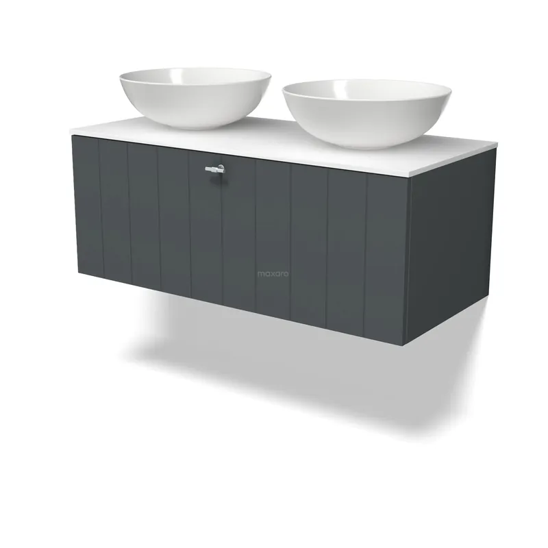 Superprijs Modulo Plato Badkamermeubel voor waskom | 100 cm Donkergrijs Lamel front Solid surface blad 1 lade