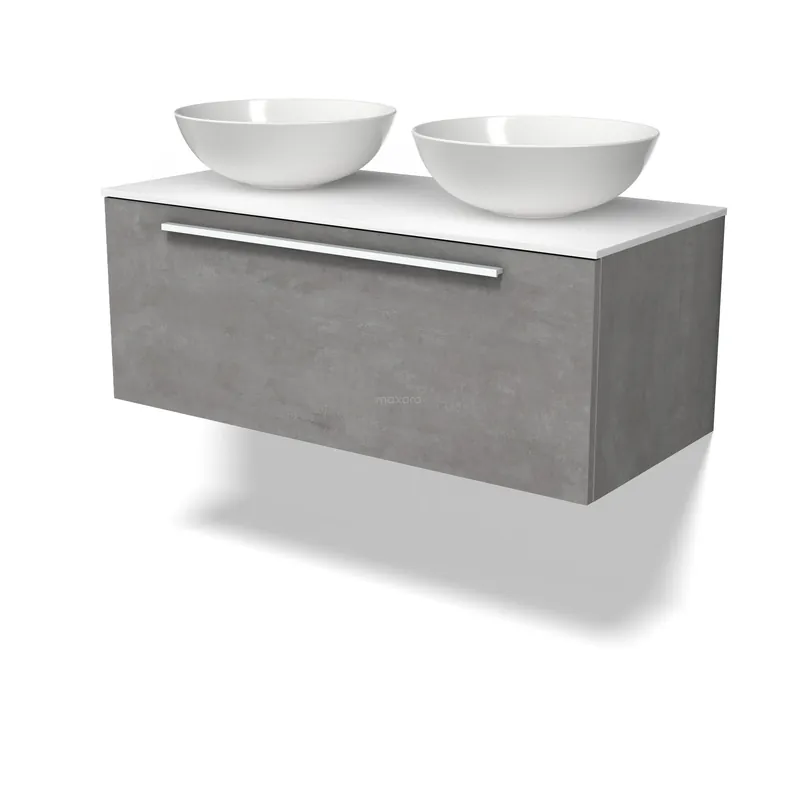 Aanbieding Modulo Plato Badkamermeubel voor waskom | 100 cm Lichtgrijs beton Vlak front Solid surface blad 1 lade