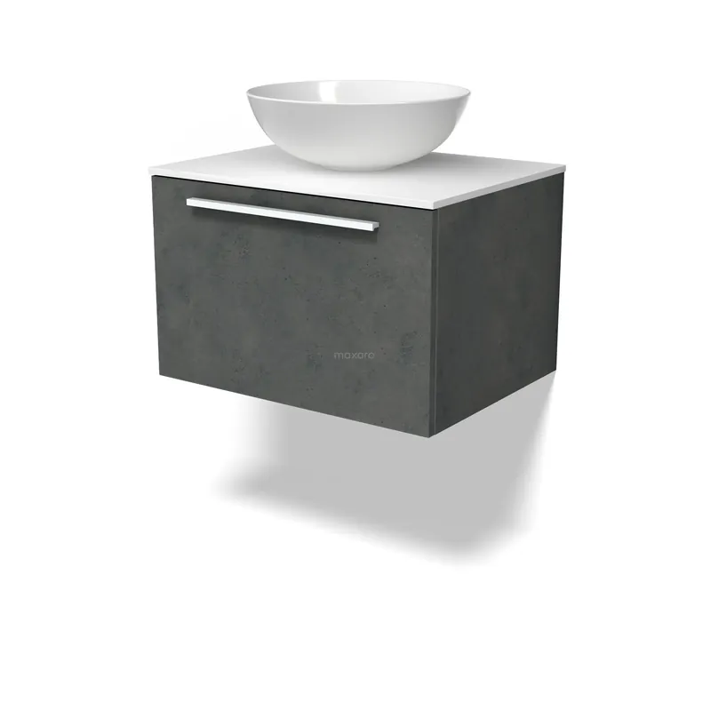 Modulo Plato Badkamermeubel voor waskom | 60 cm Donkergrijs beton Vlak front Solid surface blad 1 lade Rechtstreeks Van De Fabrikant