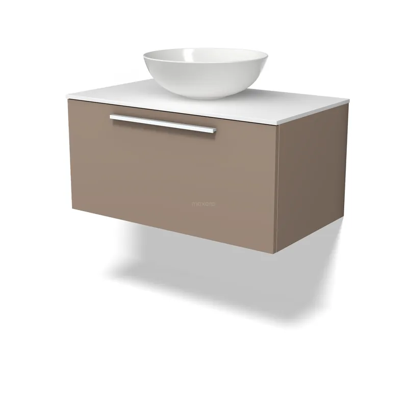 Betrouwbaar Modulo Plato Badkamermeubel voor waskom | 80 cm Taupe Vlak front Solid surface blad 1 lade