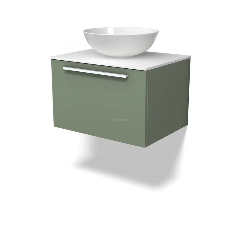 Rechtstreeks Van De Fabrikant Modulo Plato Badkamermeubel voor waskom | 60 cm Saliegroen Vlak front Solid surface blad 1 lade
