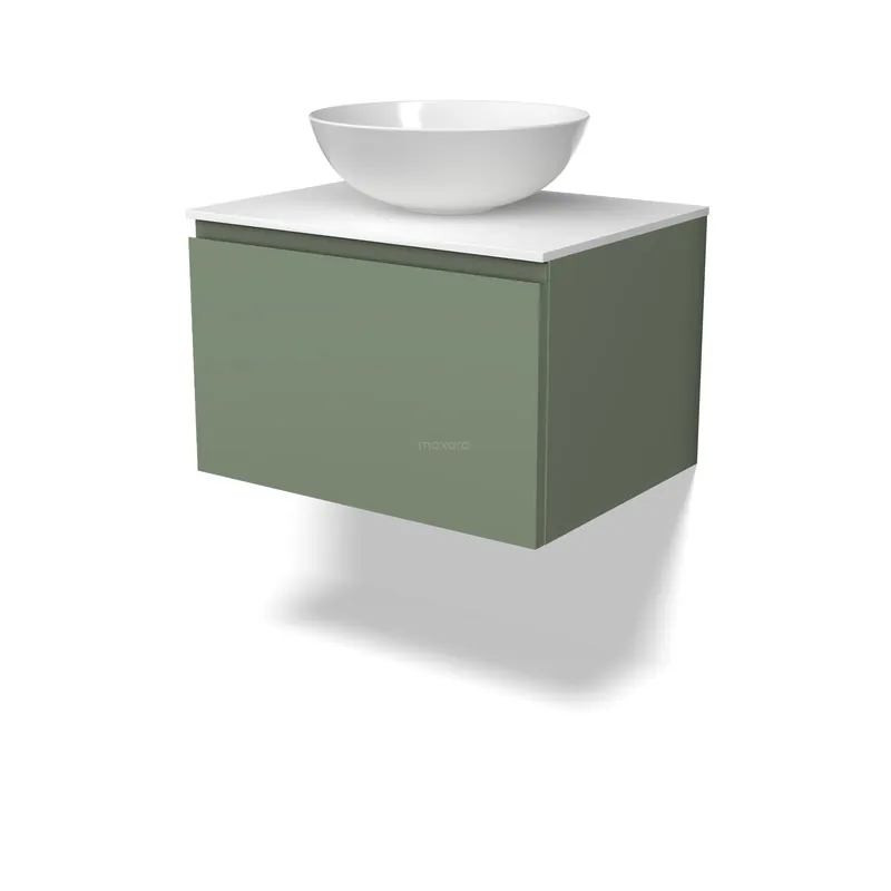 Modulo Plato Badkamermeubel voor waskom | 60 cm Saliegroen Greeploos front Solid surface blad 1 lade Bestseller