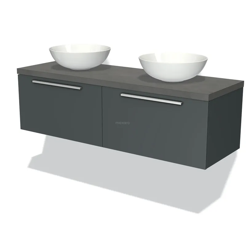 Modulo Plato Badkamermeubel voor waskom | 140 cm Donkergrijs Vlak front Donkergrijs beton blad 2 lades naast elkaar Nu Kopen