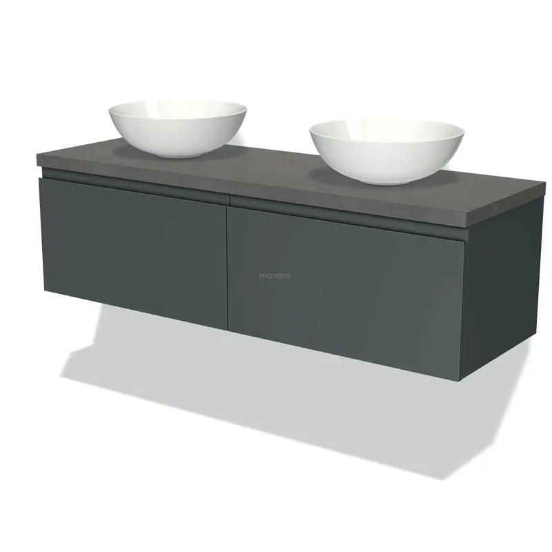 Voordeelprijs Modulo Plato Badkamermeubel voor waskom | 140 cm Donkergrijs Greeploos front Donkergrijs beton blad 2 lades naast elkaar
