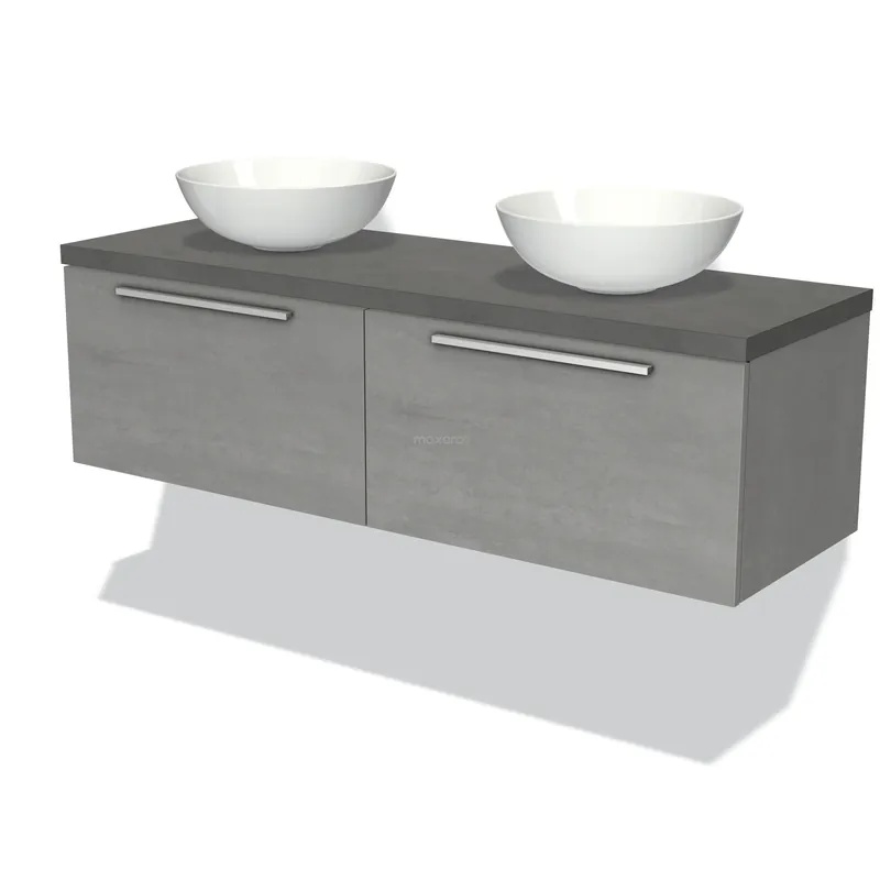 Nieuwe Collectie Modulo Plato Badkamermeubel voor waskom | 140 cm Lichtgrijs beton Vlak front Donkergrijs beton blad 2 lades naast elkaar