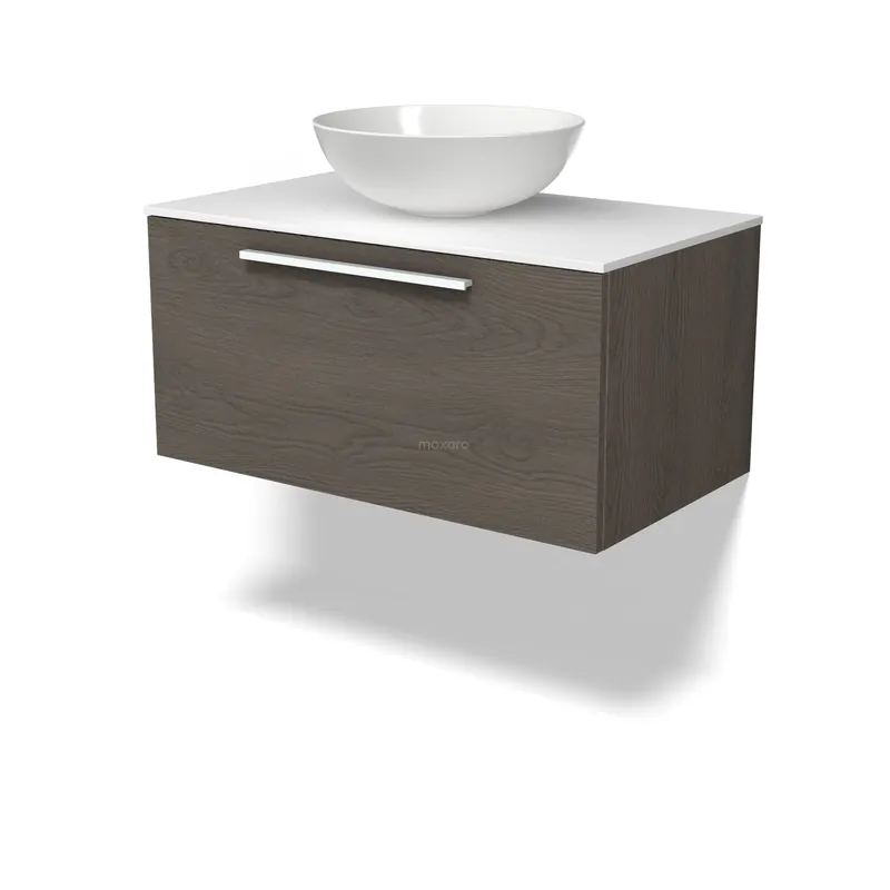 Gratis Retour Modulo Plato Badkamermeubel voor waskom | 80 cm Donkerbruin eiken Vlak front Solid surface blad 1 lade