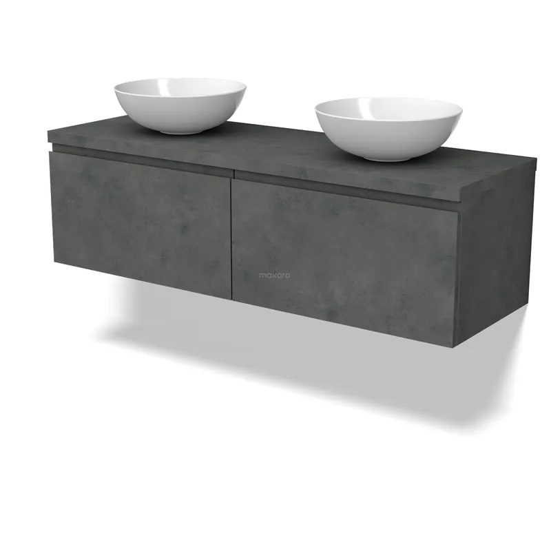 Modulo Plato Badkamermeubel voor waskom | 140 cm Donkergrijs beton Greeploos front Donkergrijs beton blad 2 lades naast elkaar Meest Verkocht