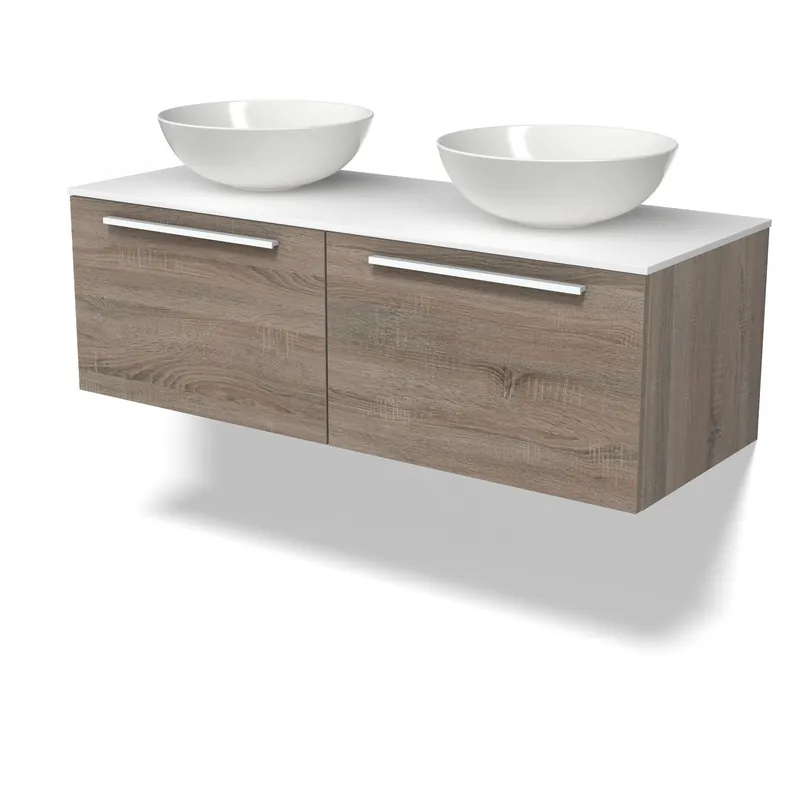 Nieuw Modulo Plato Badkamermeubel voor waskom | 120 cm Eiken Vlak front Solid surface blad 2 lades naast elkaar