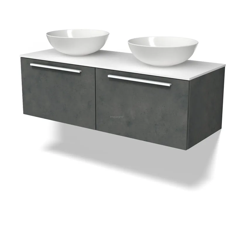 Modulo Plato Badkamermeubel voor waskom | 120 cm Donkergrijs beton Vlak front Solid surface blad 2 lades naast elkaar Favoriet