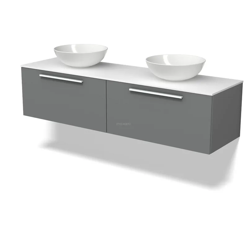 Modulo Plato Badkamermeubel voor waskom | 160 cm Middengrijs Vlak front Solid surface blad 2 lades naast elkaar Fabrieksprijs