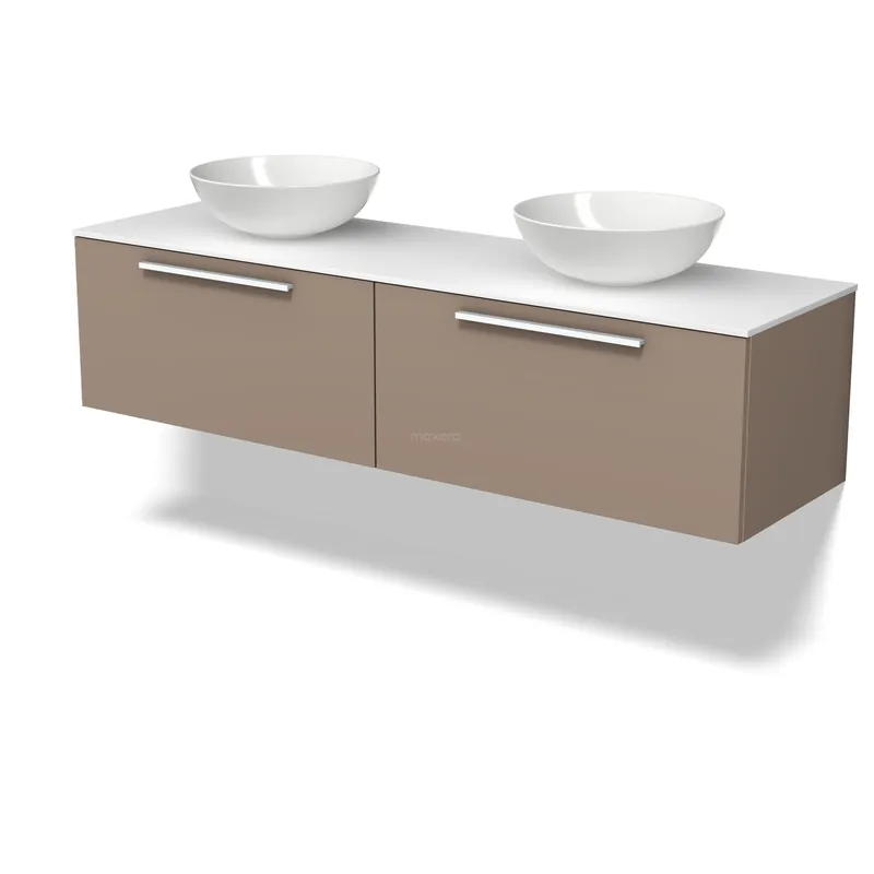 Modulo Plato Badkamermeubel voor waskom | 160 cm Taupe Vlak front Solid surface blad 2 lades naast elkaar Betrouwbaar