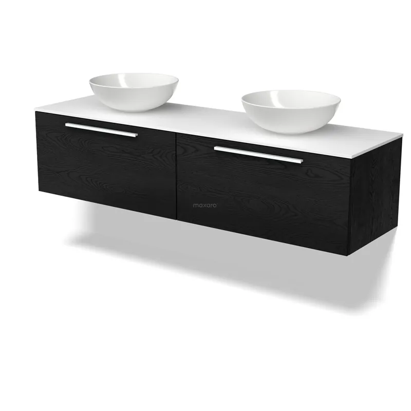 Bulkbestelling Modulo Plato Badkamermeubel voor waskom | 160 cm Zwart eiken Vlak front Solid surface blad 2 lades naast elkaar
