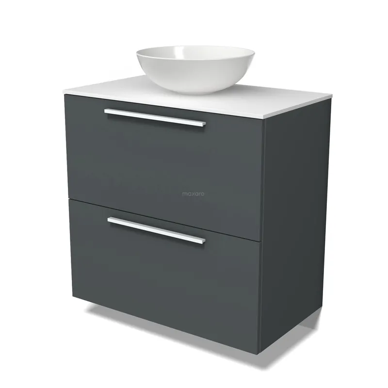Modulo Plato Badkamermeubel voor waskom | 80 cm Donkergrijs Vlak front Solid surface blad 2 hoge lades onder elkaar Limited Edition