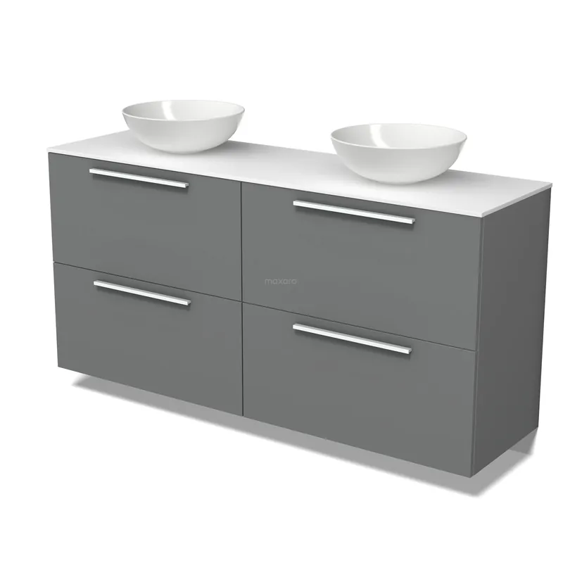 Modulo Plato Badkamermeubel voor waskom | 160 cm Middengrijs Vlak front Solid surface blad 4 hoge lades Premium