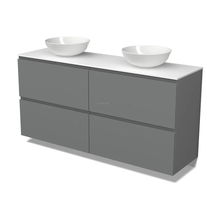 Beperkt Aanbod Modulo Plato Badkamermeubel voor waskom | 160 cm Middengrijs Greeploos front Solid surface blad 4 hoge lades