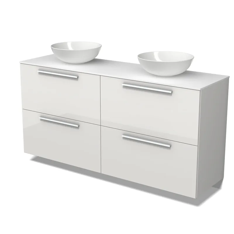 Alleen Vandaag Modulo Plato Badkamermeubel voor waskom | 160 cm Hoogglans wit Vlak front Solid surface blad 4 hoge lades