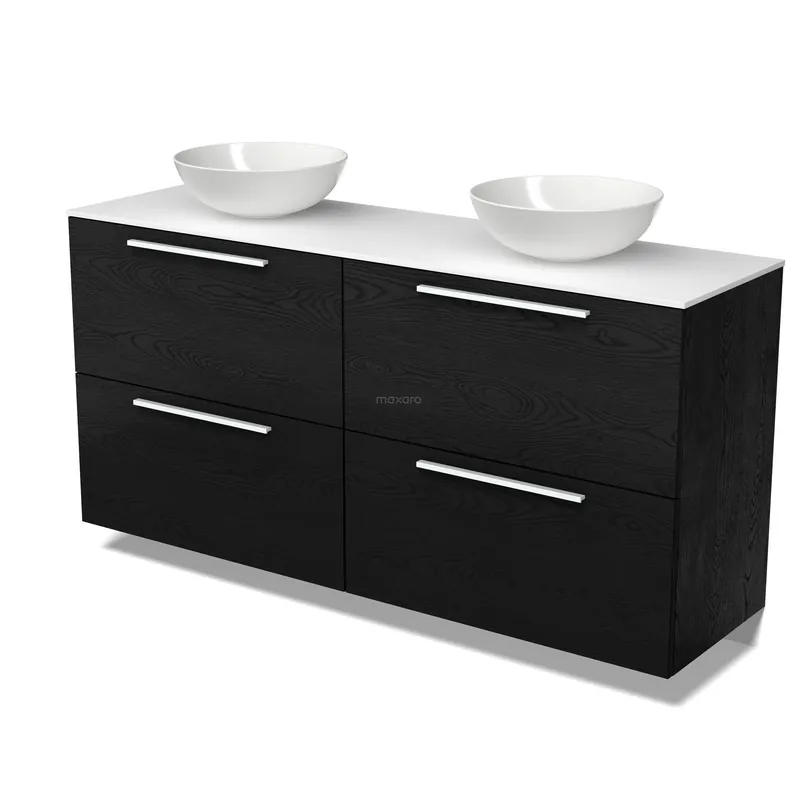 Modulo Plato Badkamermeubel voor waskom | 160 cm Zwart eiken Vlak front Solid surface blad 4 hoge lades Uitverkoop