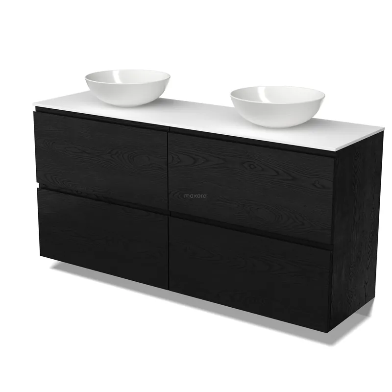 Modulo Plato Badkamermeubel voor waskom | 160 cm Zwart eiken Greeploos front Solid surface blad 4 hoge lades Actieprijs