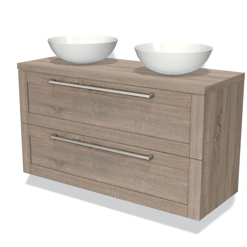 Modulo Plato Badkamermeubel voor waskom | 120 cm Eiken Kader front Eiken blad 2 lades onder elkaar Limited Edition