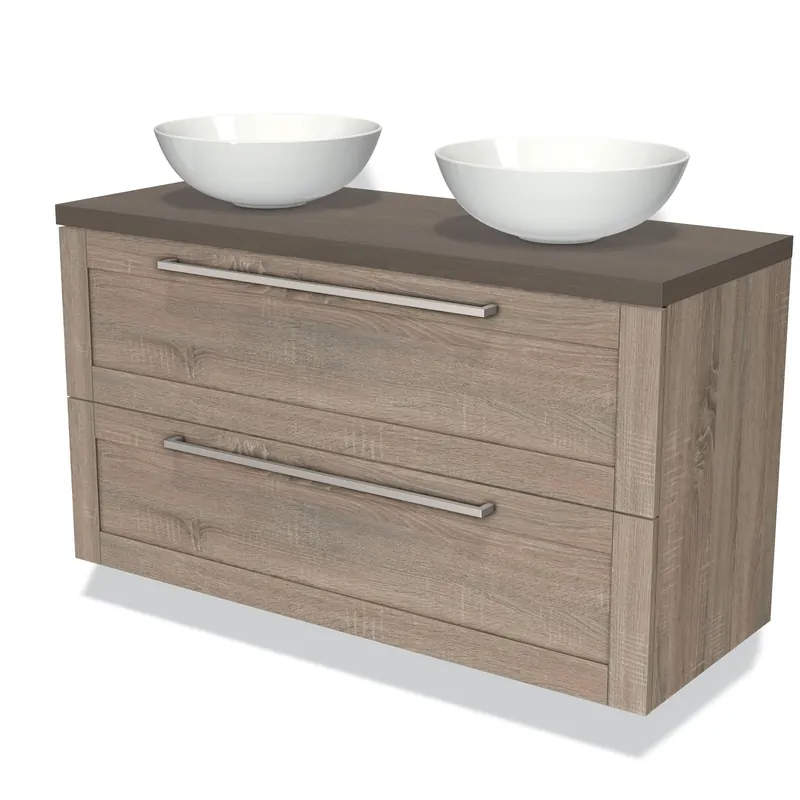Modulo Plato Badkamermeubel voor waskom | 120 cm Eiken Kader front Donkerbruin eiken blad 2 lades onder elkaar Rechtstreeks Van De Fabrikant