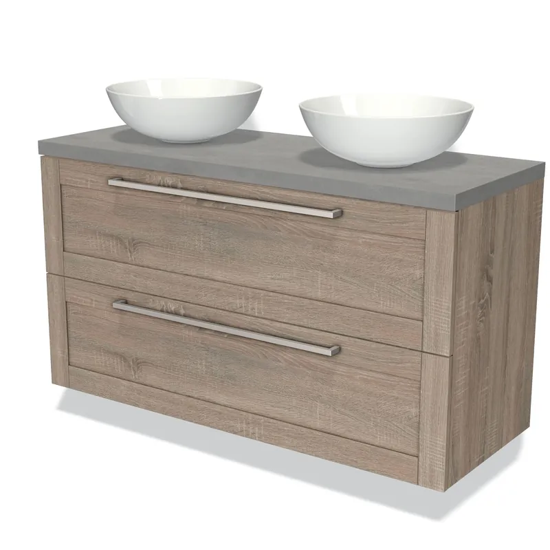 Nieuw Modulo Plato Badkamermeubel voor waskom | 120 cm Eiken Kader front Lichtgrijs beton blad 2 lades onder elkaar