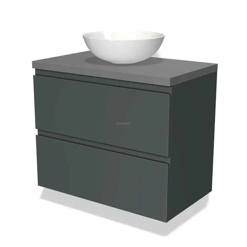Limited Edition Modulo Plato Badkamermeubel voor waskom | 80 cm Donkergrijs Greeploos front Middengrijs blad 2 lades onder elkaar