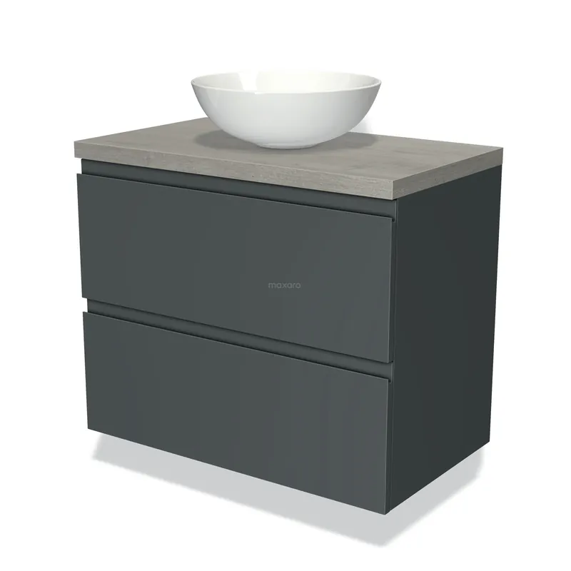 Modulo Plato Badkamermeubel voor waskom | 80 cm Donkergrijs Greeploos front Grijs eiken blad 2 lades onder elkaar Groothandel