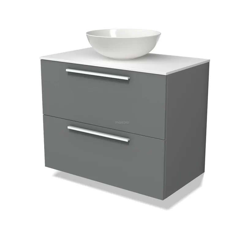 Modulo Plato Badkamermeubel voor waskom | 80 cm Middengrijs Vlak front Solid surface blad 2 lades onder elkaar Meest Verkocht