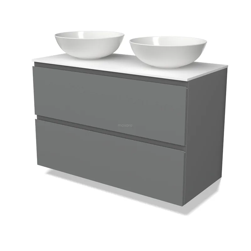 Modulo Plato Badkamermeubel voor waskom | 100 cm Middengrijs Greeploos front Solid surface blad 2 lades onder elkaar Gratis Retour