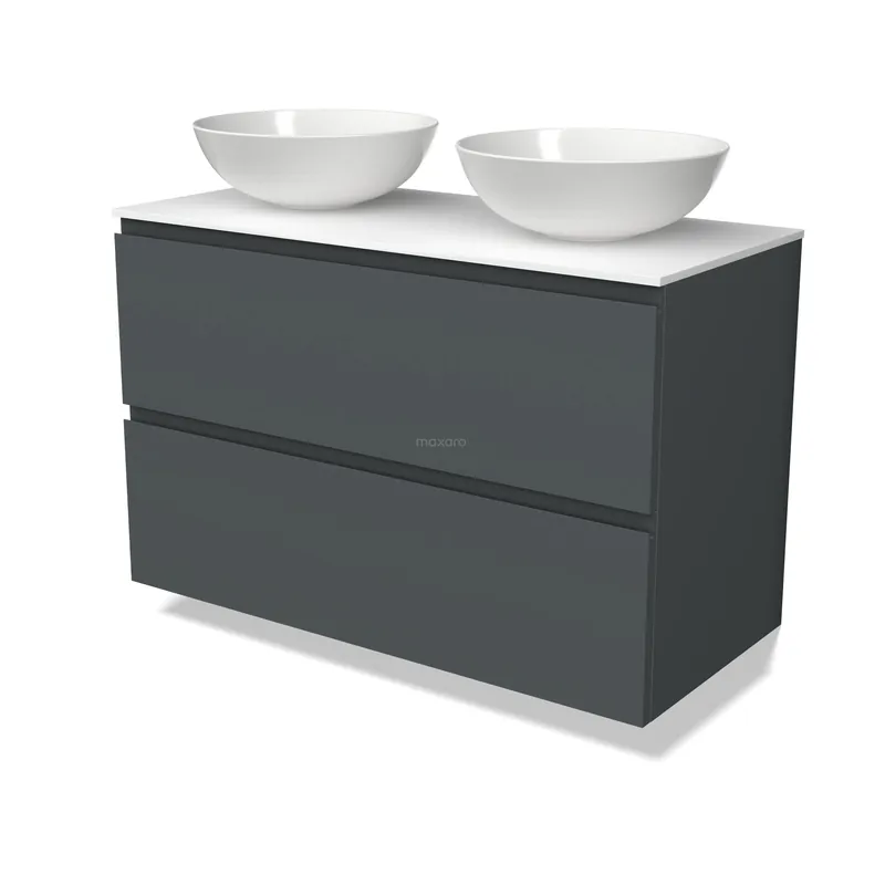 Modulo Plato Badkamermeubel voor waskom | 100 cm Donkergrijs Greeploos front Solid surface blad 2 lades onder elkaar Favoriet