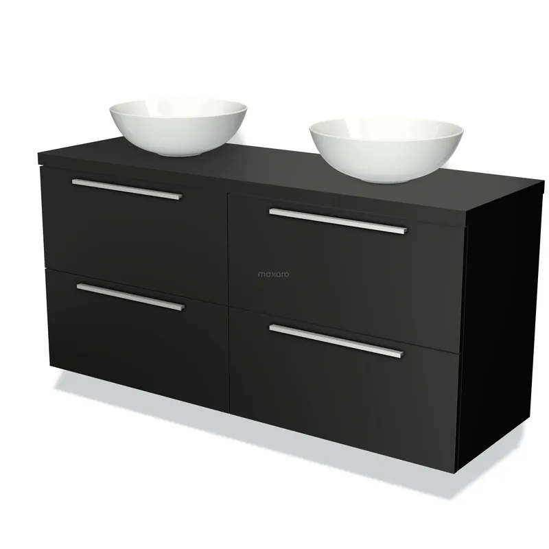 Actieprijs Modulo Plato Badkamermeubel voor waskom | 140 cm Mat zwart Vlak front Mat zwart blad 4 lades
