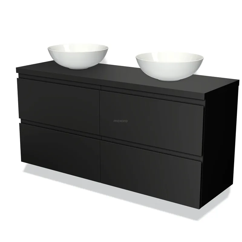 Beste Prijs Modulo Plato Badkamermeubel voor waskom | 140 cm Mat zwart Greeploos front Mat zwart blad 4 lades
