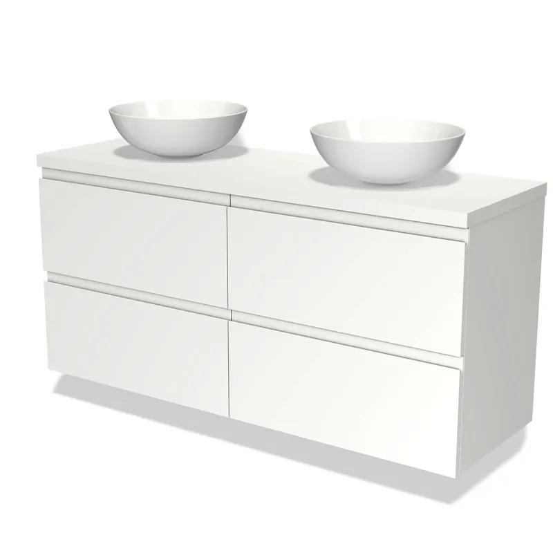 Modulo Plato Badkamermeubel voor waskom | 140 cm Mat wit Greeploos front Mat wit blad 4 lades Topkwaliteit