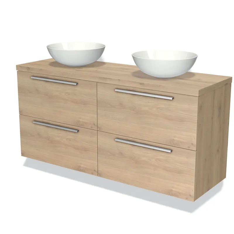 Aanbieding Modulo Plato Badkamermeubel voor waskom | 140 cm Lichtbruin eiken Vlak front Lichtbruin eiken blad 4 lades