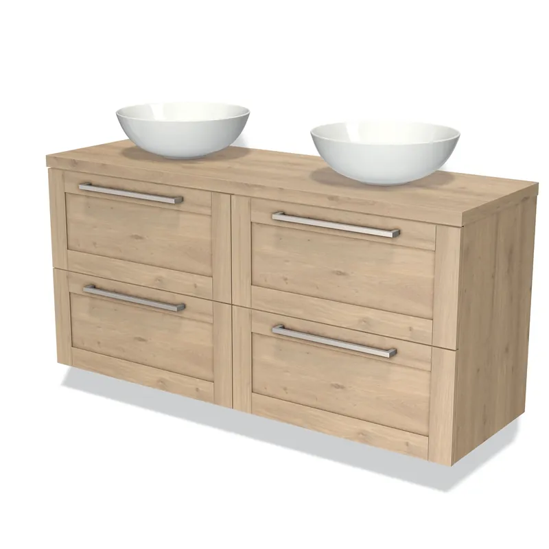 Modulo Plato Badkamermeubel voor waskom | 140 cm Lichtbruin eiken Kader front Lichtbruin eiken blad 4 lades Uitverkoop