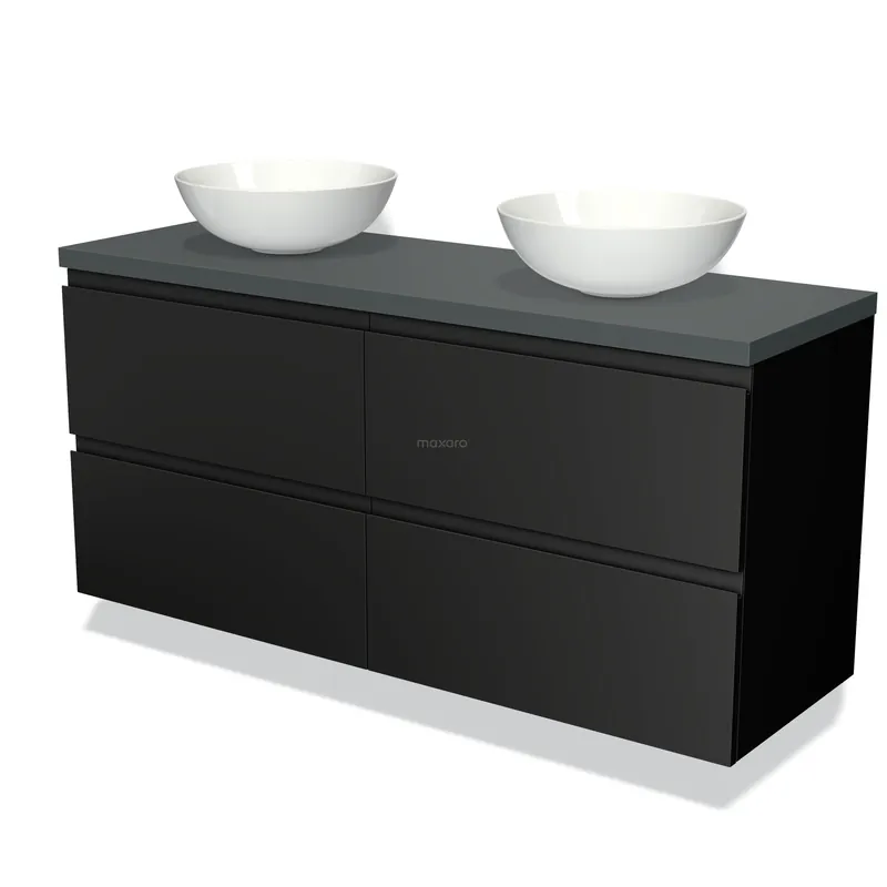Modulo Plato Badkamermeubel voor waskom | 140 cm Mat zwart Greeploos front Donkergrijs blad 4 lades Shop Nu