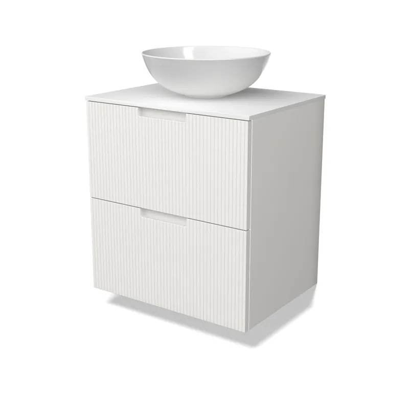 Modulo Plato Badkamermeubel voor waskom | 60 cm Mat wit Lijn front Solid surface blad 2 lades onder elkaar Aanbieding