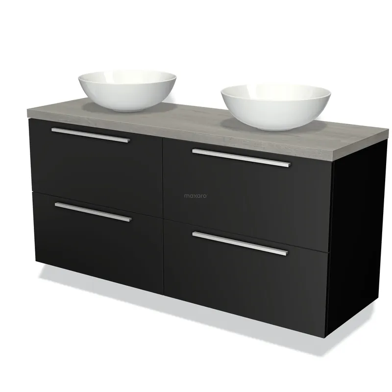 Nieuwe Collectie Modulo Plato Badkamermeubel voor waskom | 140 cm Mat zwart Vlak front Grijs eiken blad 4 lades