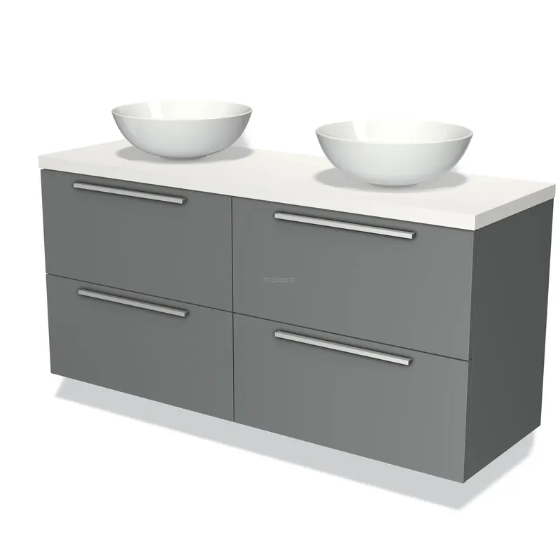 Modulo Plato Badkamermeubel voor waskom | 140 cm Middengrijs Vlak front Mat wit blad 4 lades Korting