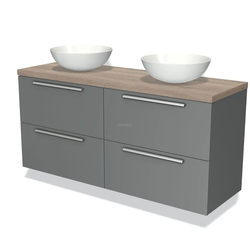 Laatste Versie Modulo Plato Badkamermeubel voor waskom | 140 cm Middengrijs Vlak front Eiken blad 4 lades