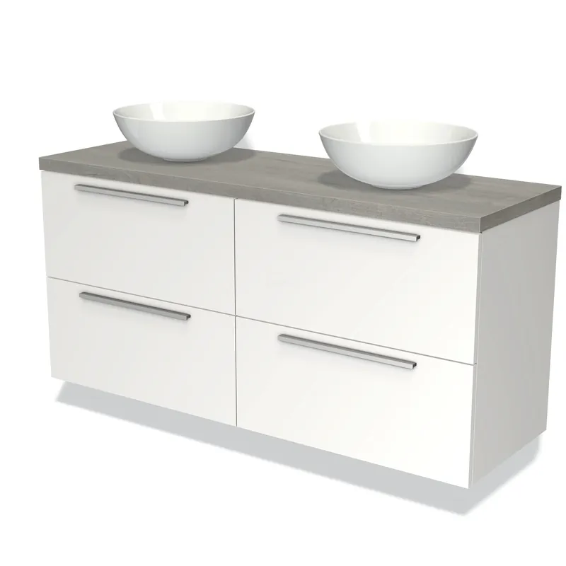 In De Mode Modulo Plato Badkamermeubel voor waskom | 140 cm Mat wit Vlak front Grijs eiken blad 4 lades