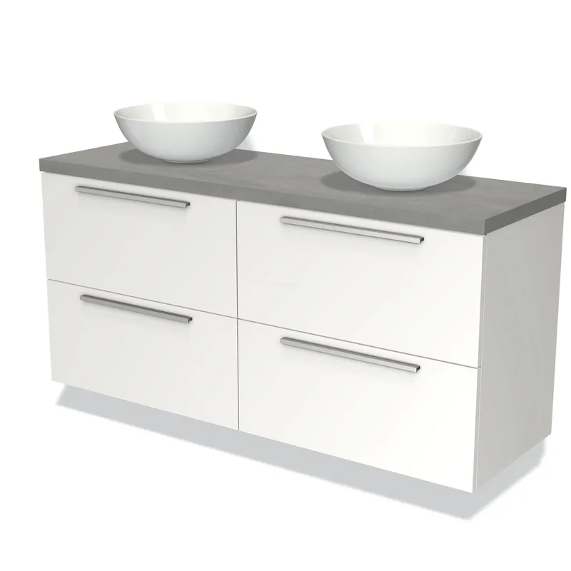 Tijdelijk Beschikbaar Modulo Plato Badkamermeubel voor waskom | 140 cm Mat wit Vlak front Lichtgrijs beton blad 4 lades