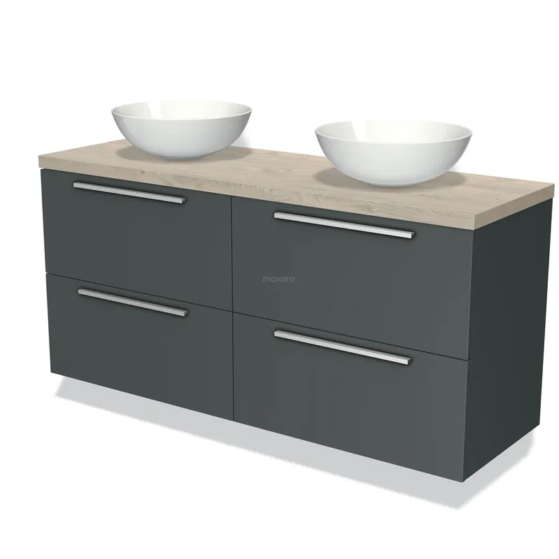 Modulo Plato Badkamermeubel voor waskom | 140 cm Donkergrijs Vlak front Lichtgrijs eiken blad 4 lades Actieprijs