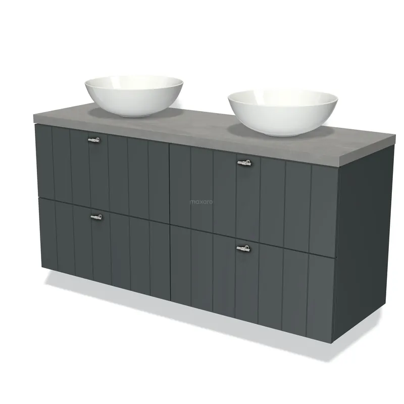 Modulo Plato Badkamermeubel voor waskom | 140 cm Donkergrijs Lamel front Lichtgrijs beton blad 4 lades Bulkbestelling