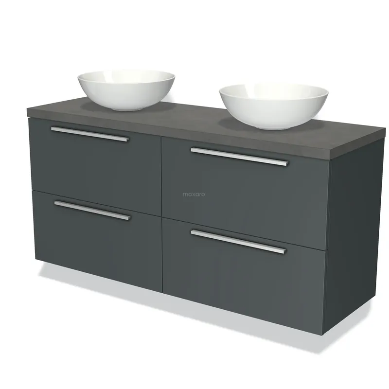 Dagaanbieding Modulo Plato Badkamermeubel voor waskom | 140 cm Donkergrijs Vlak front Donkergrijs beton blad 4 lades