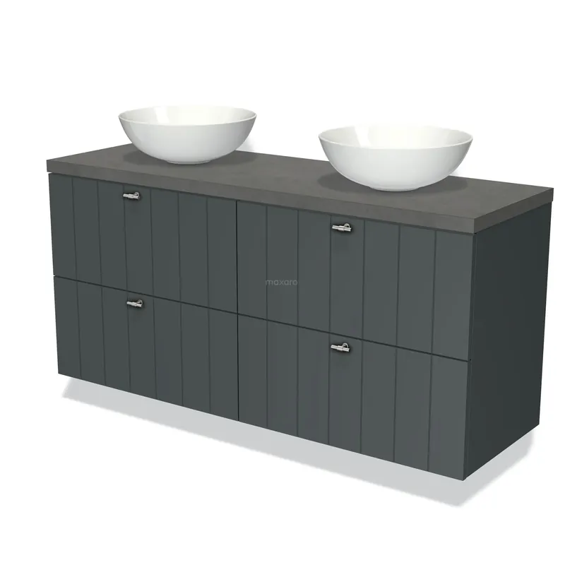 Modulo Plato Badkamermeubel voor waskom | 140 cm Donkergrijs Lamel front Donkergrijs beton blad 4 lades Koopje