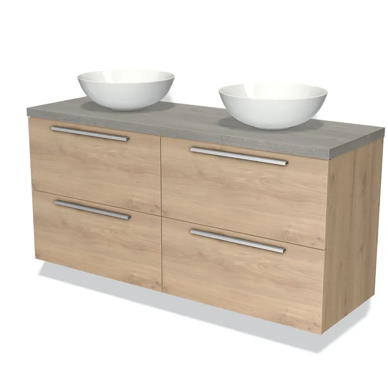 Aanbieding Modulo Plato Badkamermeubel voor waskom | 140 cm Lichtbruin eiken Vlak front Grijs eiken blad 4 lades