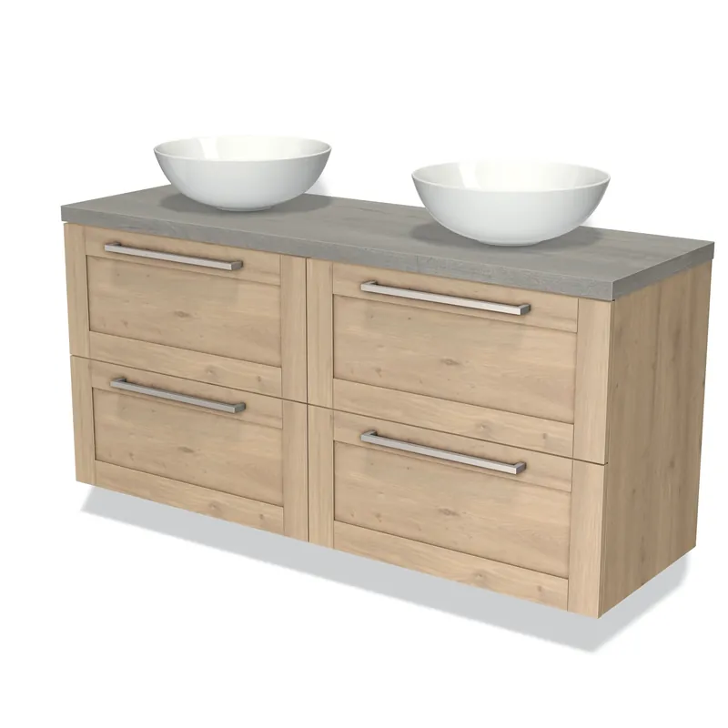 Alleen Vandaag Modulo Plato Badkamermeubel voor waskom | 140 cm Lichtbruin eiken Kader front Grijs eiken blad 4 lades
