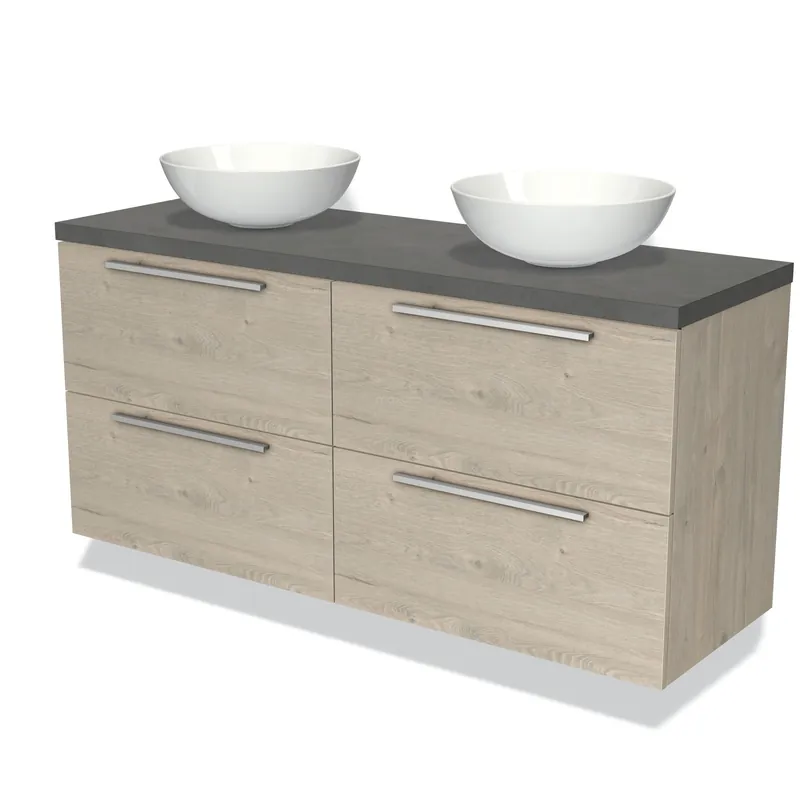 Modulo Plato Badkamermeubel voor waskom | 140 cm Lichtgrijs eiken Vlak front Donkergrijs beton blad 4 lades Betrouwbaar