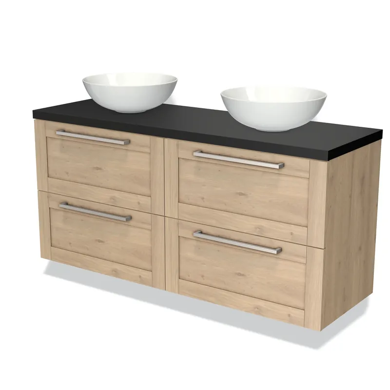 Modulo Plato Badkamermeubel voor waskom | 140 cm Lichtbruin eiken Kader front Mat zwart blad 4 lades Fabrieksprijs